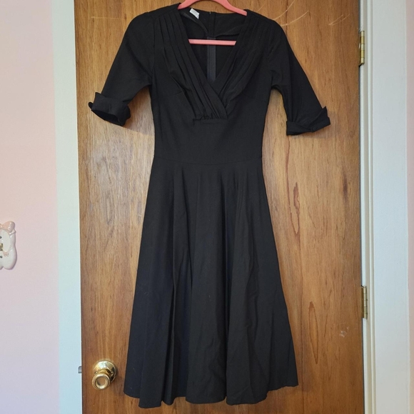 Black Unique Vintage delores swing dress size small 1950s style - Picture 3 of 5